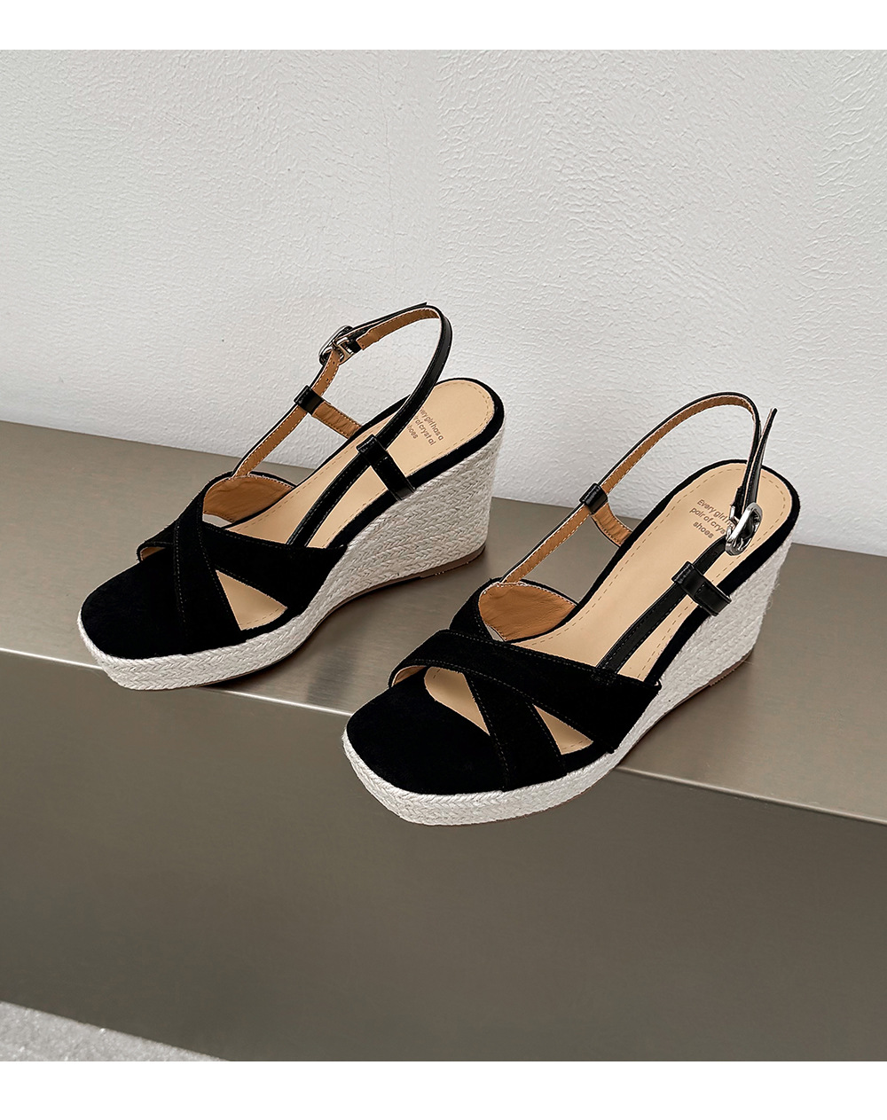 Sandal cao gót nữ đế xuồng phong cách Pháp, quai chéo đan, gót 9 cm — màu đen, màu mơ chi tiết 14