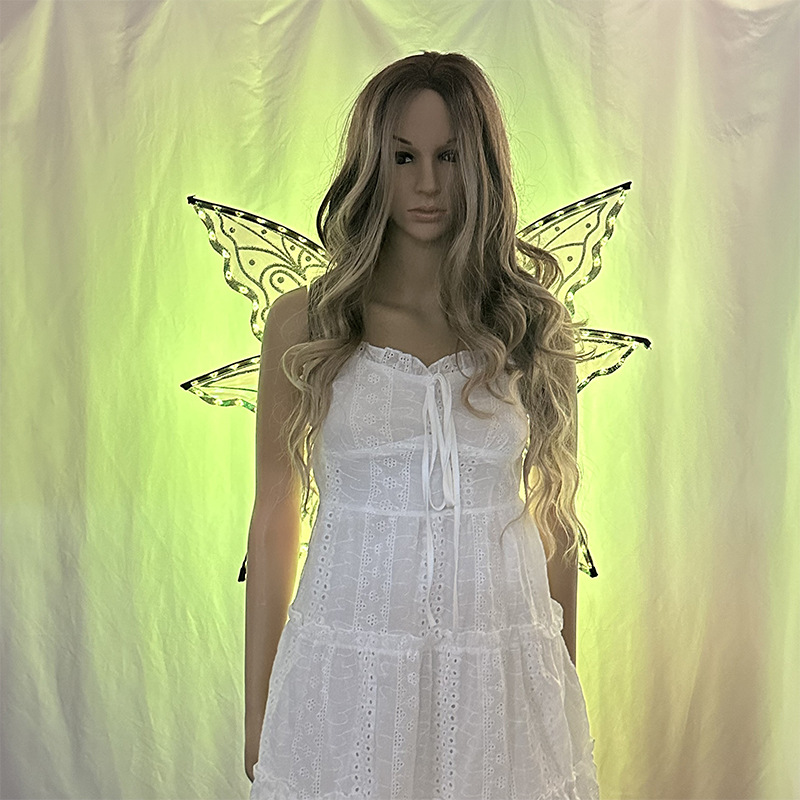 LED color fantasma agua negro estampado polvo mariposa brillante alas APP teléfono móvil control remoto fiesta escenario accesorios de vestir