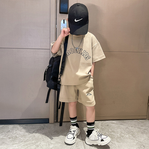 Boys Thin Sports Suit  Summer New Letter Printed T-Shirt Five-Female Pants Handsome Casual Two-piece Set