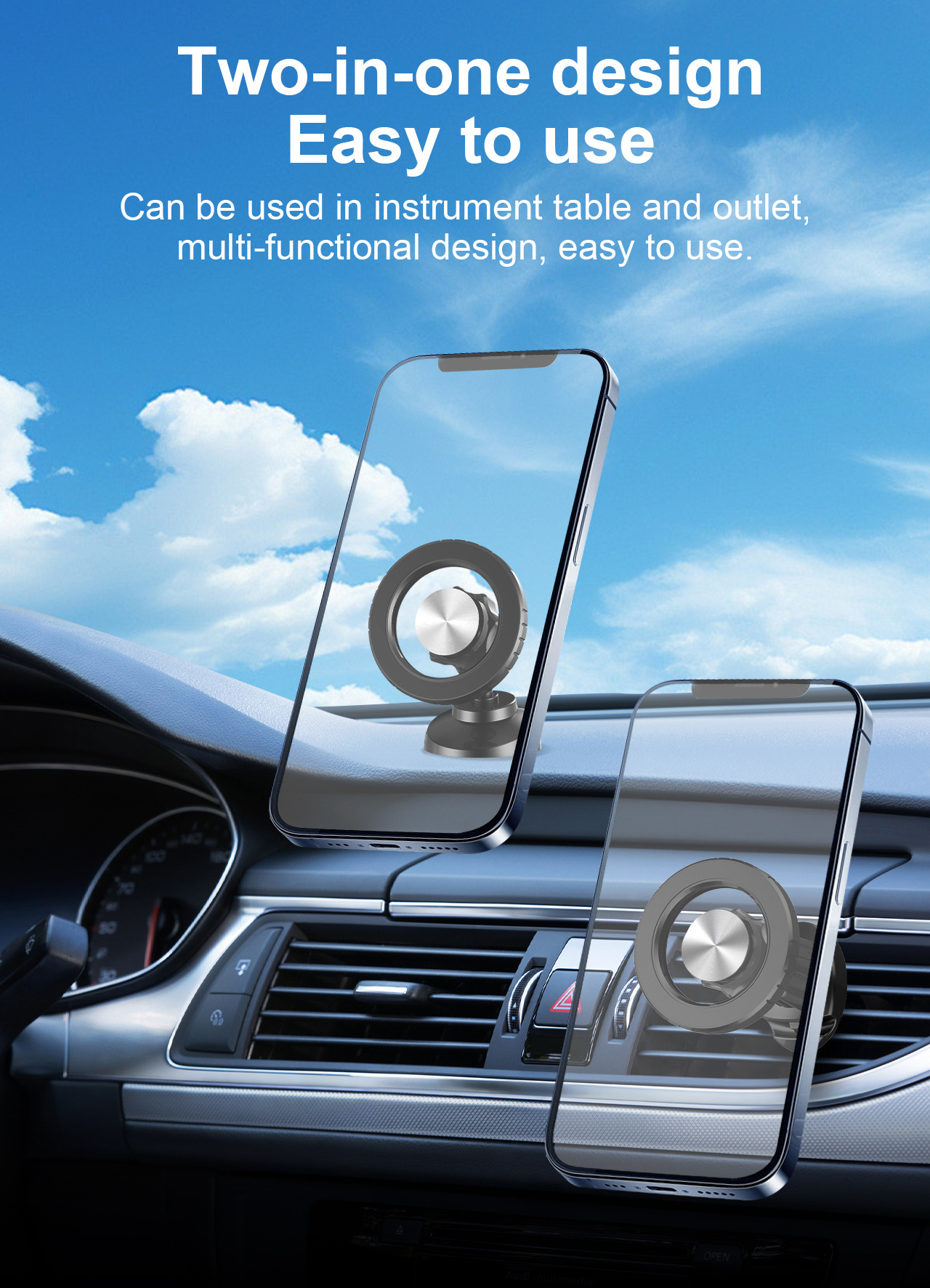 Heyi Transparent Magnetic Car Phone Holder Strong Magnetic Navigation Holder Dashboard Car Air Vent Holder