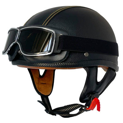 Motosiklet kaskı (dəbilqə) – helmet body - black-and-yellow-line-leather-helmet-square-retro-mirror-m