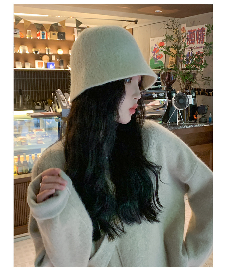 New Autumn and Winter Solid Color Wool Bucket Hat for Women's Outdoor Leisure Travel Korean Edition Showcase Face Small_voghion.com