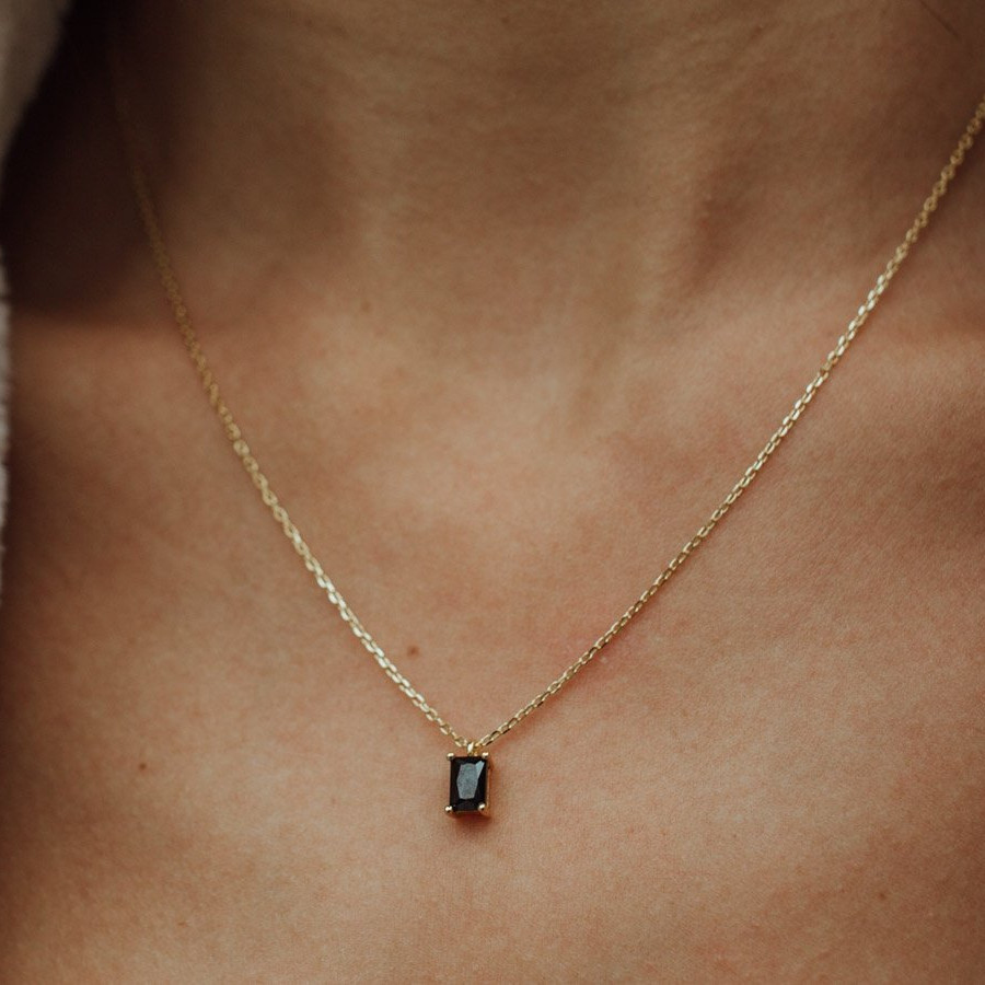 Fashion Simple Rectangular Zircon Pendant  Plated 18K Real Gold Color Retention Copper Necklace