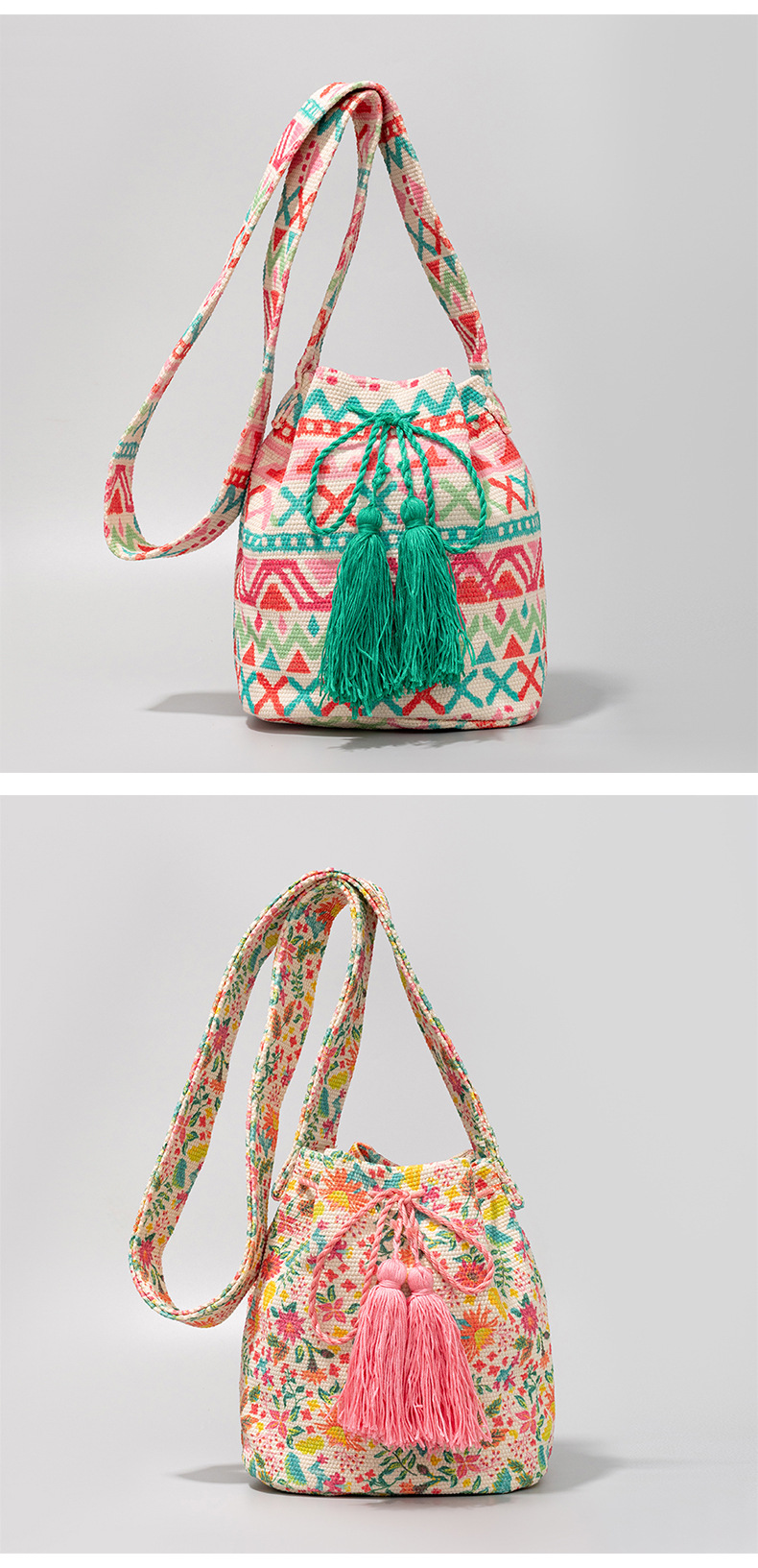 New Women's Bag ENSPT Crossbody Bucket Bag Bohemian Ethnic Style Canvas Bag Women's Printed New Canvas Commuting Bag_voghion.com