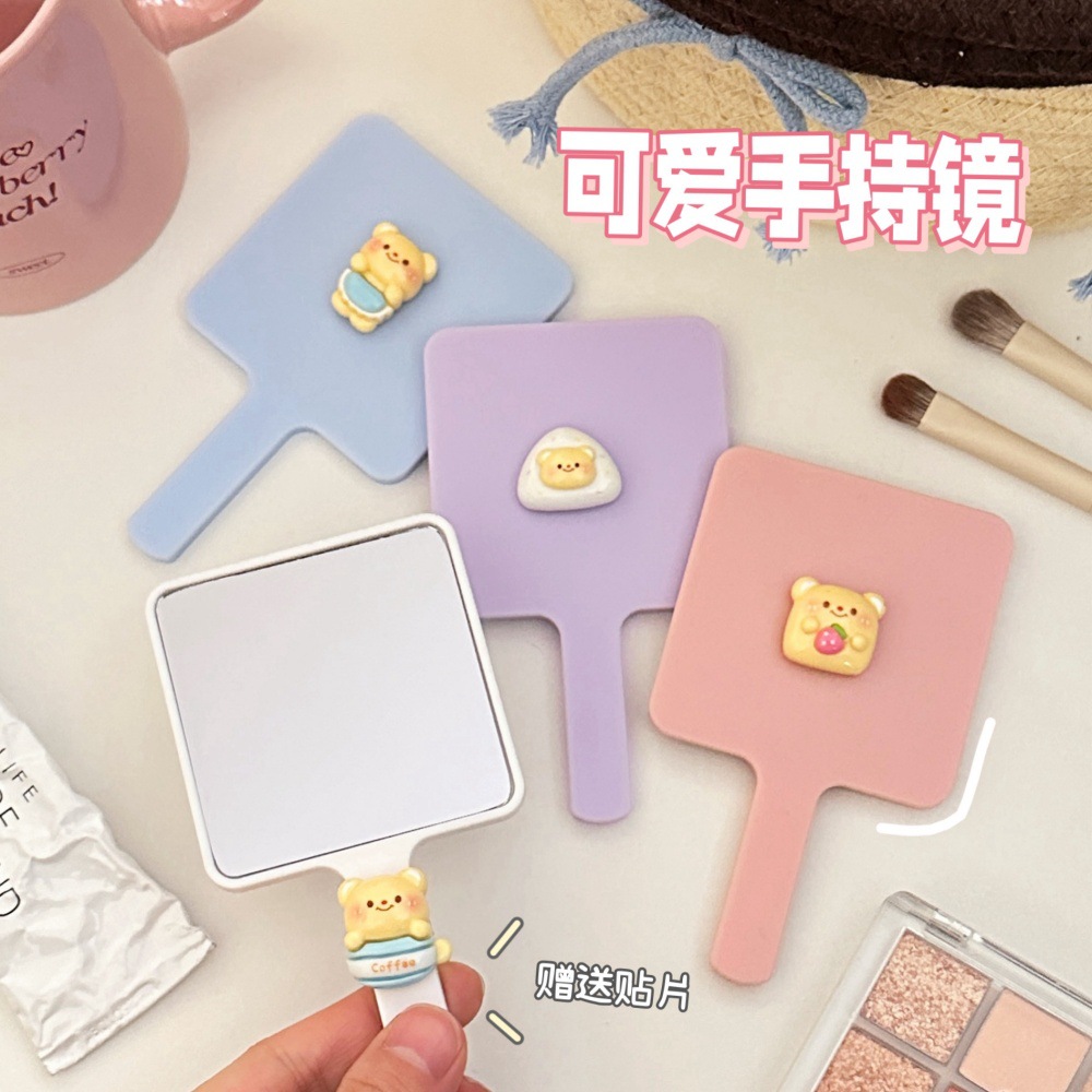 Nuevo espejo de maquillaje mini creativo espejo de oso lindo espejo de mango de corazón de niña de alto valor con espejo pequeño