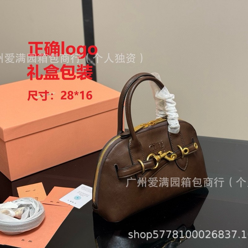 Miu家头层植鞣牛皮贝壳包真皮女包复古保龄球包单肩斜挎手提包女|undefined
