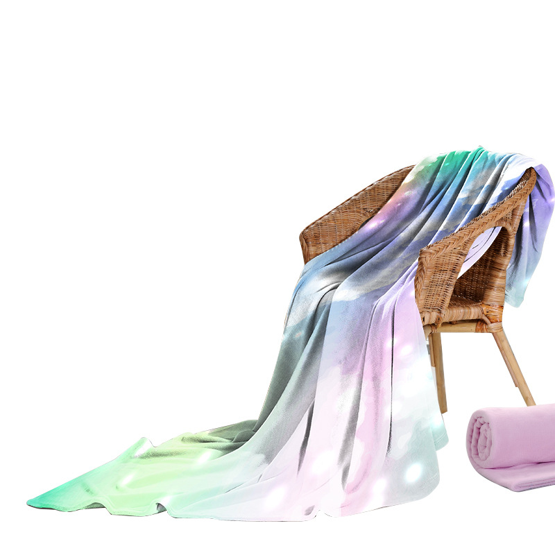 定制跨境新品亚马逊简约彩色五彩渐变办公室午休空调法兰绒毛毯