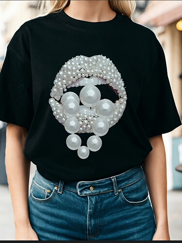 Dropshipping Art Jewelry Lip Pattern Art Print T-shirt