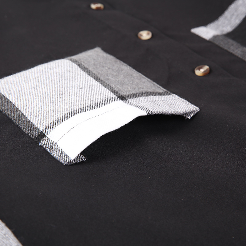 "Camicia a quadri slim fit da uomo – Misto poliestere elasticizzato con pannelli a contrasto (S-3XL, nero/azzurro cielo)"_voghion.com