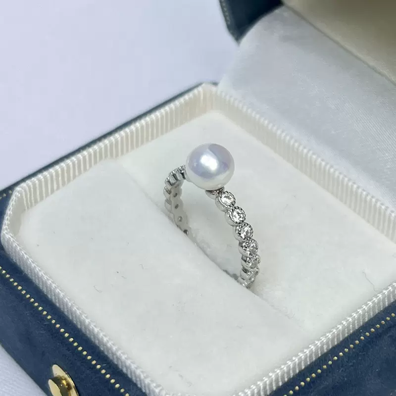 诸暨天然淡水正圆珍珠S925银戒指女轻奢小众设计感镶钻戒指时尚女