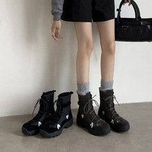 短靴女户外运动工装靴加绒保暖棉鞋厚底百搭马丁靴系带短筒登山靴