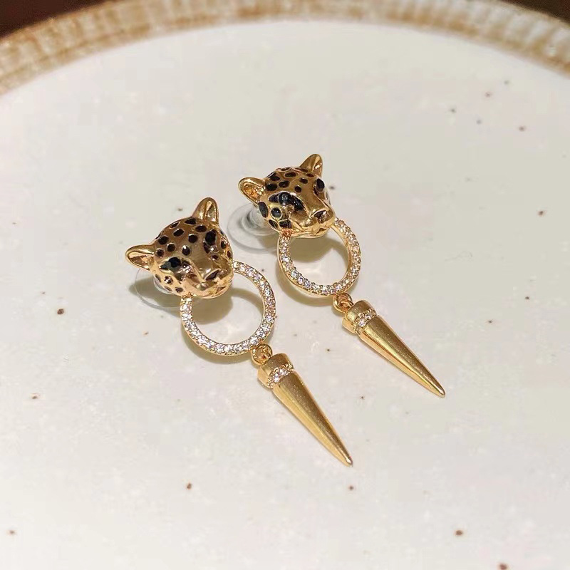 银针个性欧美豹子头圆锥吊坠耳钉新款气质女时尚耳环时尚百搭耳饰