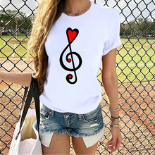 欧美跨境女装wish2022亚马逊热卖 爱心音符图案印花短袖T恤女上衣