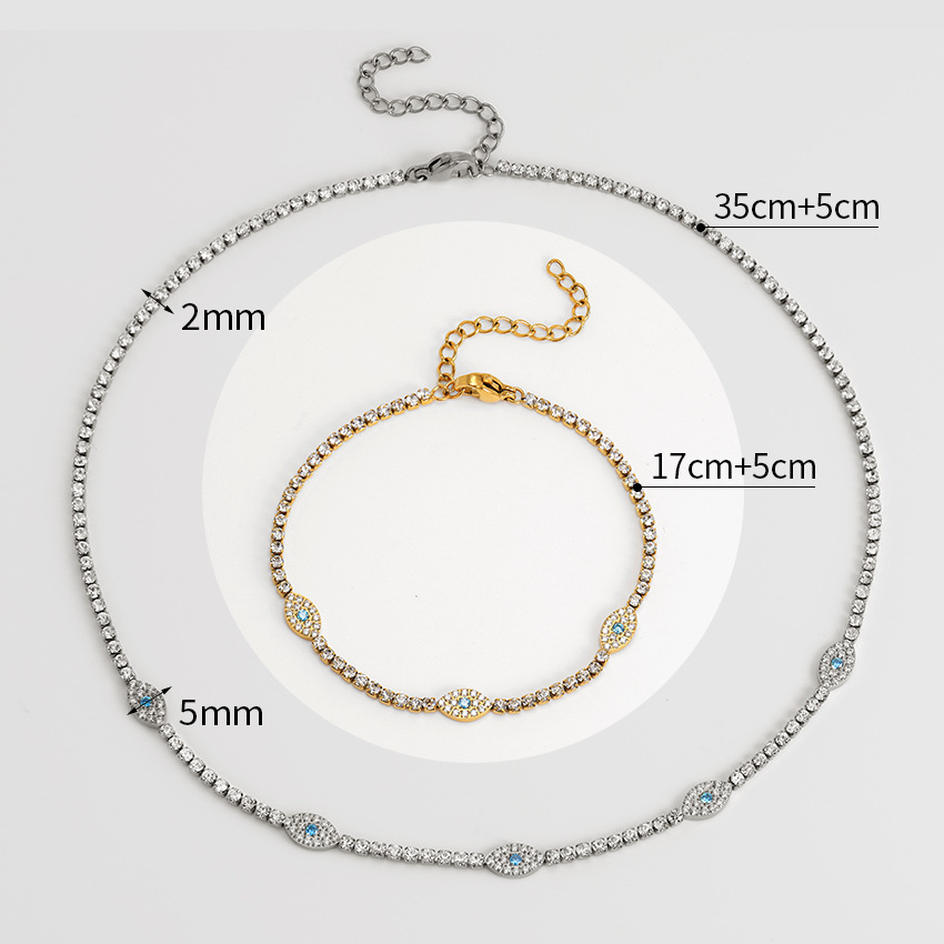 304 Stainless Steel 18K Gold Plated Simple Style Shiny Inlay Eye Zircon Bracelets Necklace display picture 7