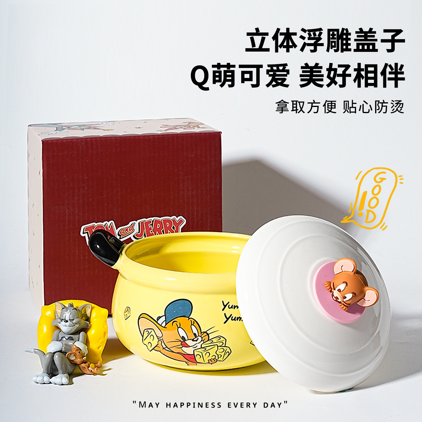 Tazón de cerámica de gato y ratón para el hogar 2025 nuevo tazón especial de dormitorio tazón de fideos instantáneos de alto valor lindo regalo de cumpleaños