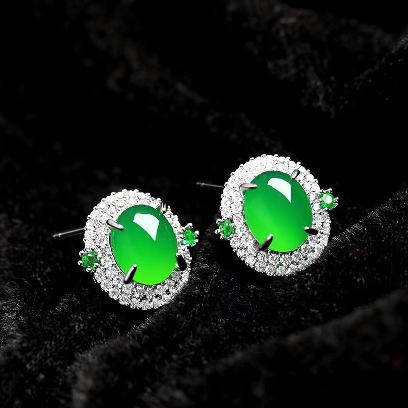 Stone inlay jade, earrings