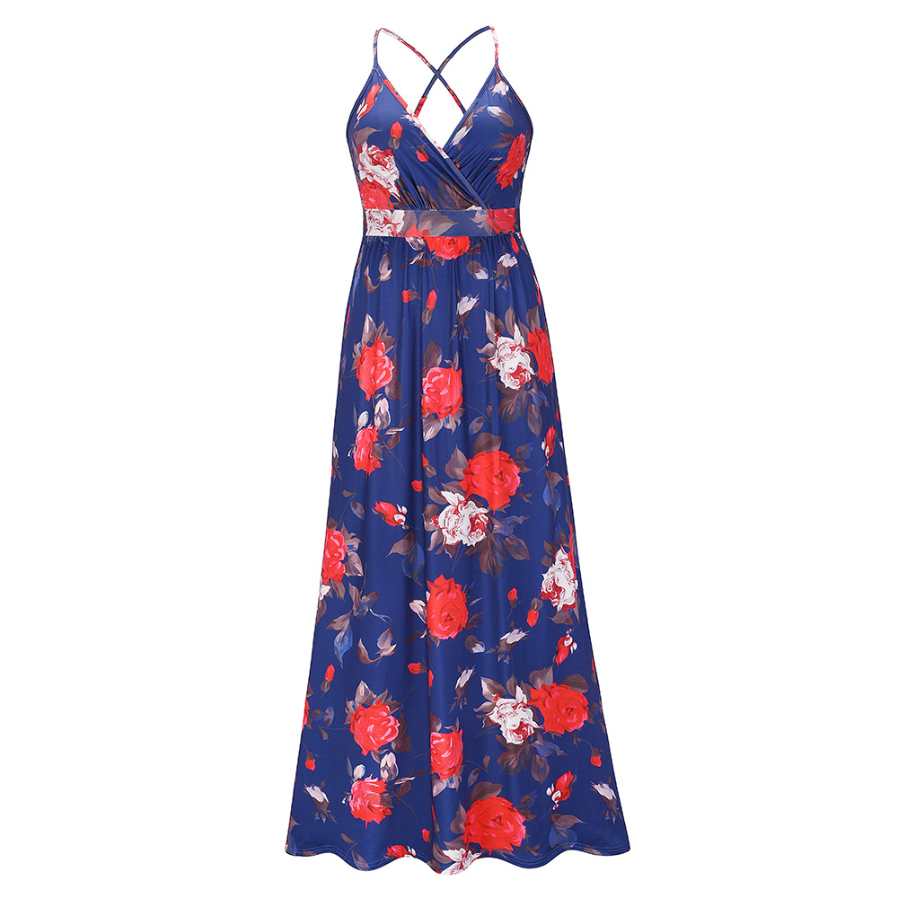 V-Neck Floral Printed Slip Dress NSHYG111315