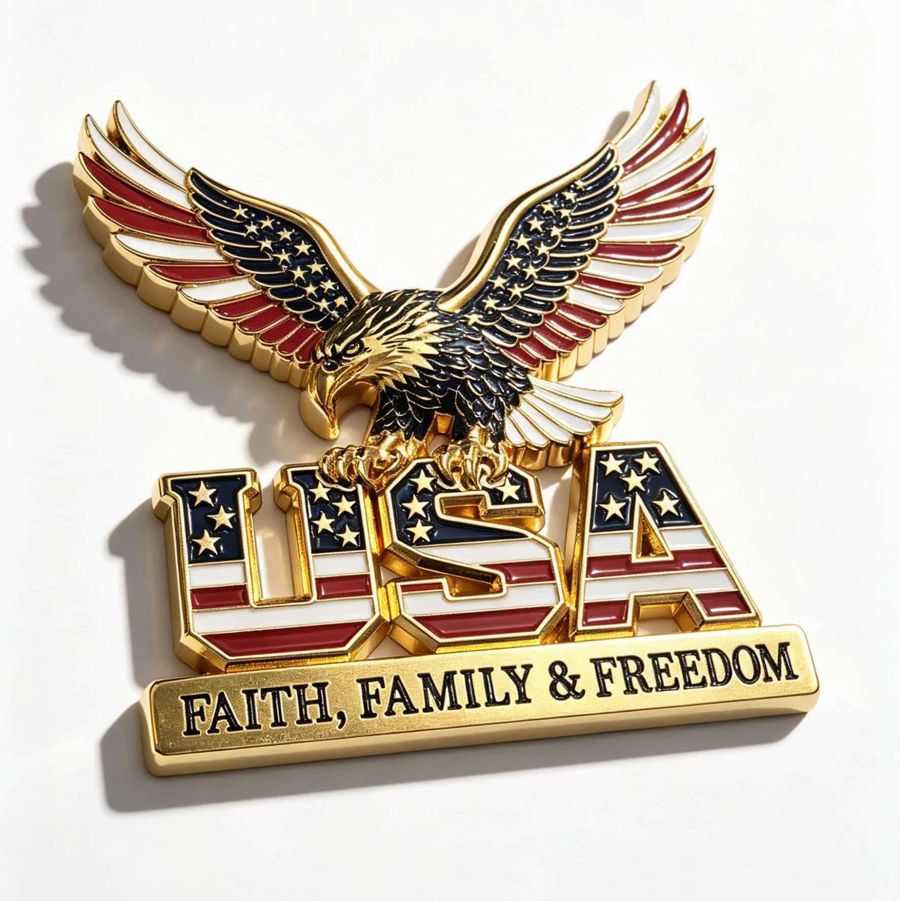 In Stock Usa Faith Family Emblem Metal American Eagle Car Sticker 3D White-Headed Eagle Car Decal