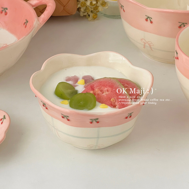 Cute home-use 2026 new model bowl, high-value tableware set, ceramic fruit yogurt bowl, dessert bowl Cute home-use 2026 new model bowl, high-value tableware set, ceramic fruit yogurt bowl, dessert bowl