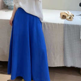 2026春夏新款天丝亚麻半身裙女休闲气质宽松纯色伞裙半裙女