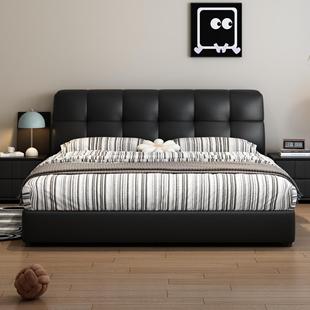 Modern Minimalist Trendy Ins Black Cream Soft Upholstered Double Bed for Small Spaces Master Bedroom Large Bed with Storage Wedding Bed New Arrival