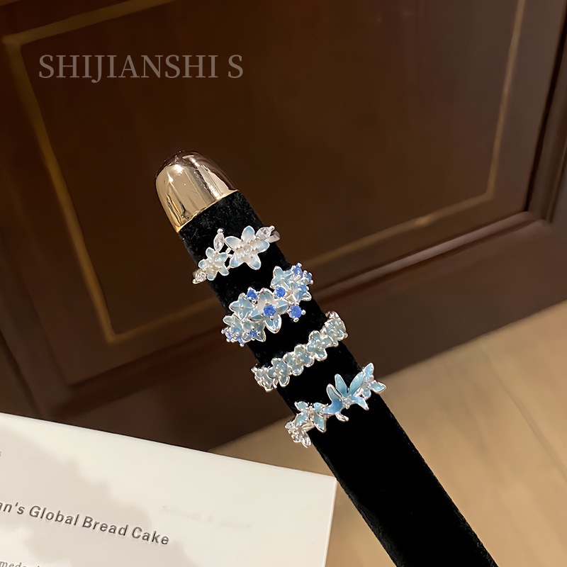 "Bluebell Butterfly" Bluebell Ice Butterfly Petal Diamond Girl Ring, Ultra-Fairy Niche Melancholic Style Index Finger Ring