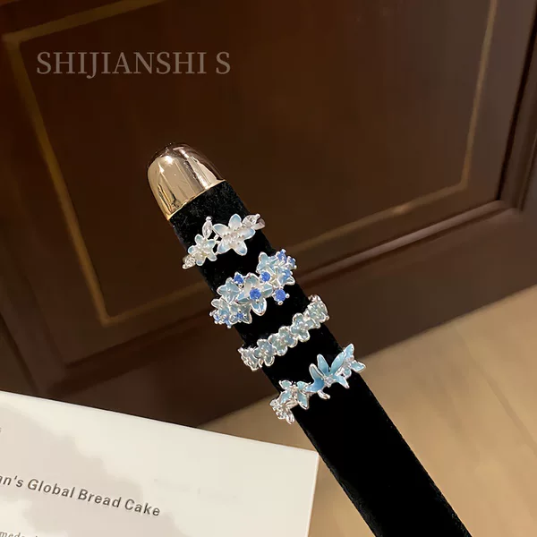 "Bluebell Butterfly" Bluebell Ice Butterfly Petal Diamond Girl Ring, Ultra-Fairy Niche Melancholic Style Index Finger Ring