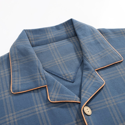 Cotton pajamas for men, suitable for spring and autumn, long-sleeved, 100% cotton, thin, grid pattern, plus size, casual, can be worn outside, home wear set