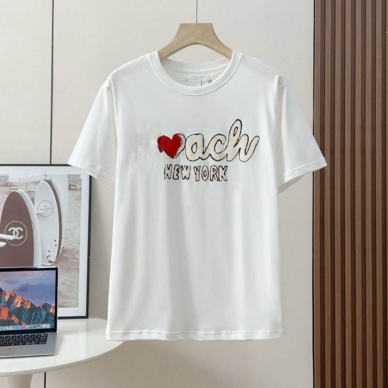 26-Year-Old Brand New C蔻 Round-Neck White T-Shirt High Version Trendy Brand Round-Neck Large Letter Embroidery Love Couple T-Shirt for Men and Women