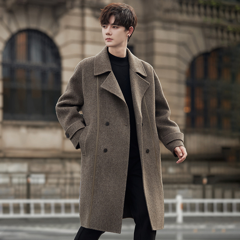 Full Wool Double Breasted Two Sided Parka Mens Mid Long Coats