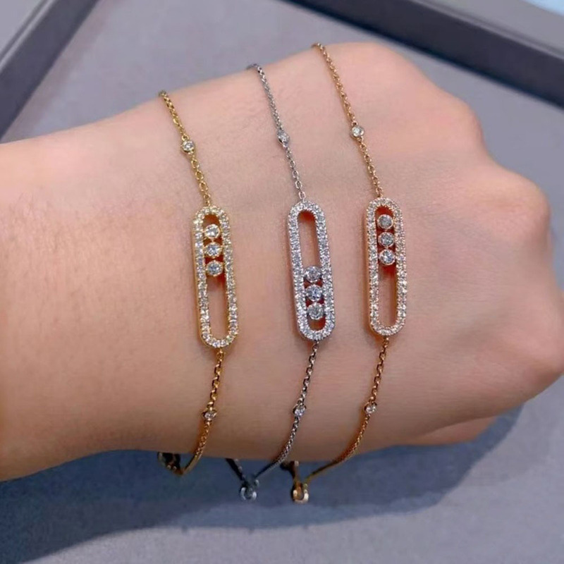 Cross-Border Popular Mexican Bracelet with Three Diamonds, Movable Diamond, 18K Gold Plated, Geometric Personality Trend Bracelet for Women Cross-Border Popular Mexican Bracelet with Three Diamonds, Movable Diamond, 18K Gold Plated, Geometric Personality Trend Bracelet for Women