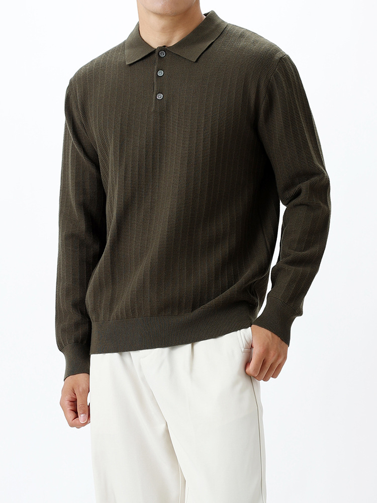 Lujo ligero viejo estilo de ropa de hombre botón de cuadrilátero jersey de punto de hombre alto sentido de negocios con solapa de manga larga polo