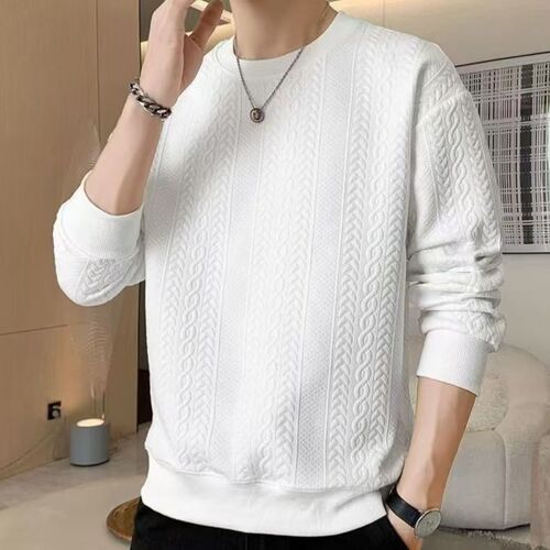 Casual Sweatshirt Trendy Versatile Brocade Crew Neck Top for Men Stylish Spring and Autumn Season