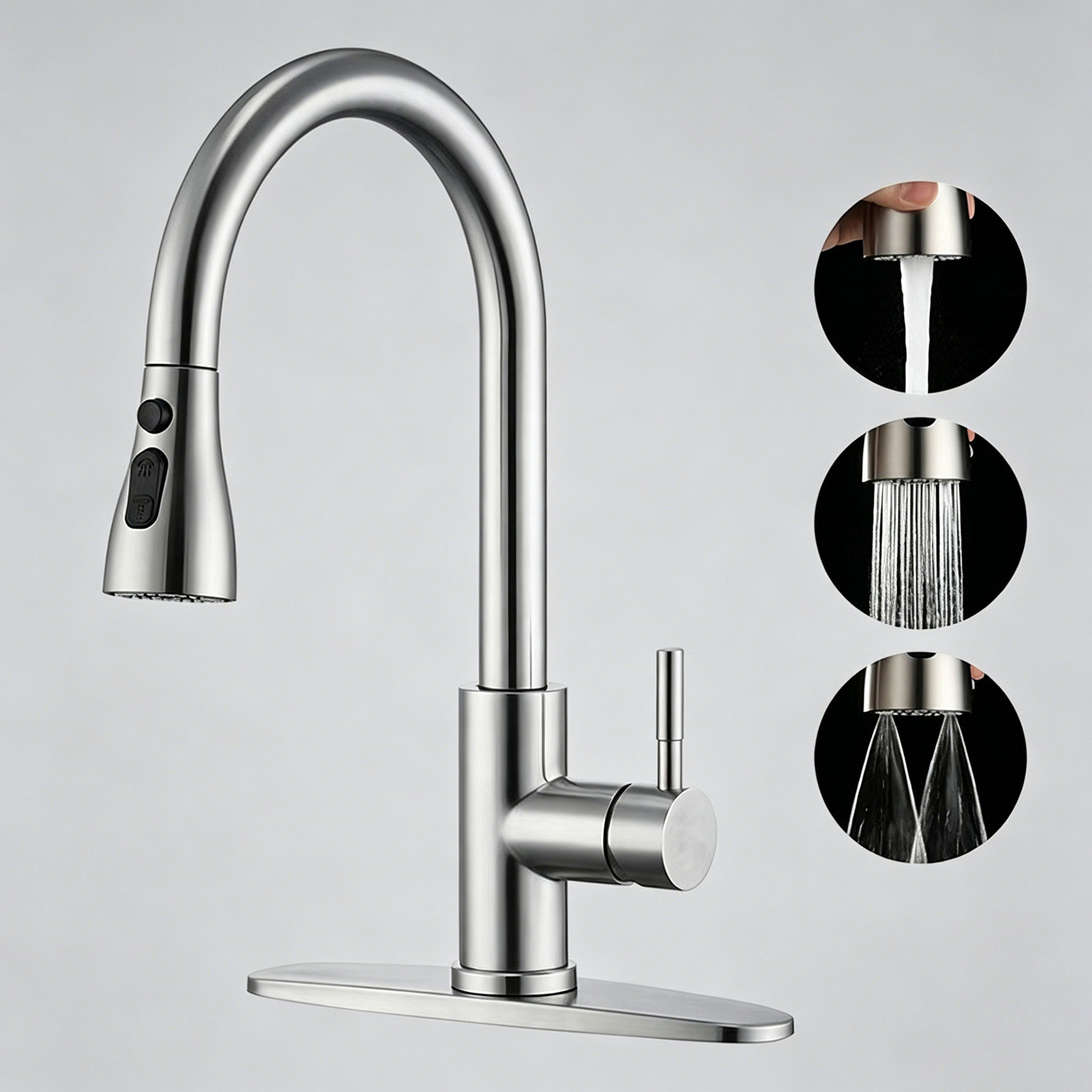 Grifo Extraíble de Cocina de Acero Inoxidable 304, Giratorio 360° para Agua Fría y Caliente
