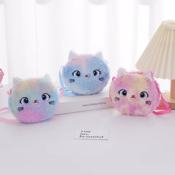 Cross-Border Children's Plush Crossbody Bag Cat Coin Purse Primary School Student Holiday Gift Creative Cartoon Bag Hot Sale