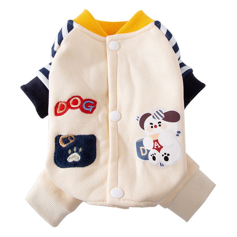Japonés y coreano lindo Otoño e Invierno perro de dibujos animados lindo cachorro suéter de cuatro patas gato cálido forrado de lana ropa para mascotas