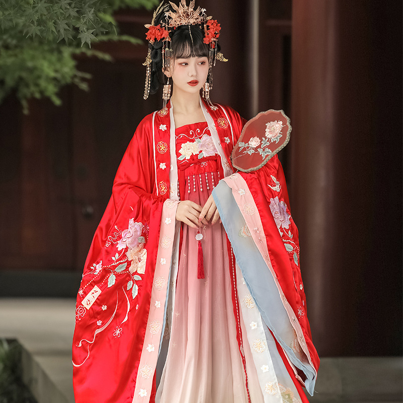 Original Hanfu Women's Red Big Sleeve Shirt Tang Style Chest Chebula Skirt Chinese Style Ancient Dress Wedding Dress Flower Wedding Super Fairy Spring Style
