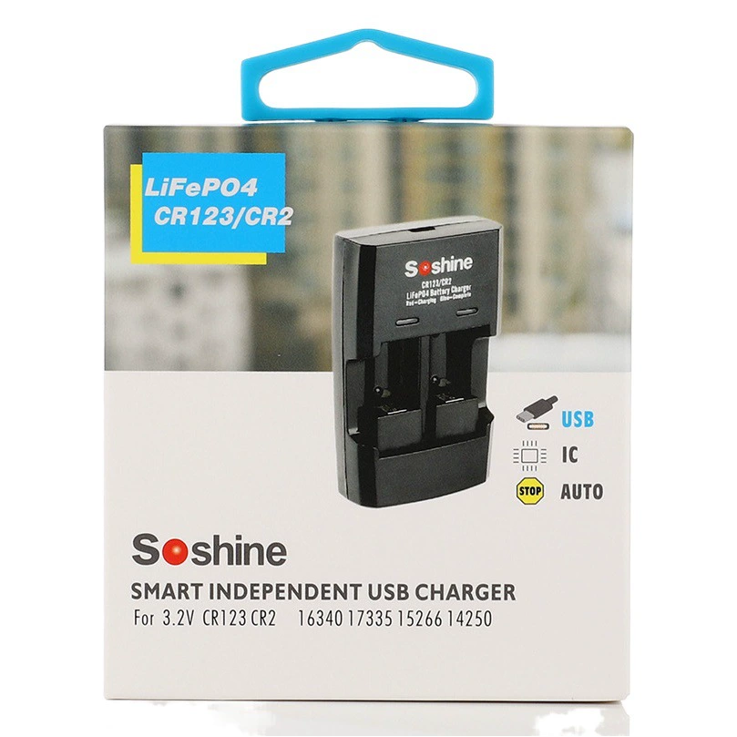 Soshine CR123/CR2 железное зарядное устройство для литиевых батарей 16340 14250 3,2 В зарядное устройство USB