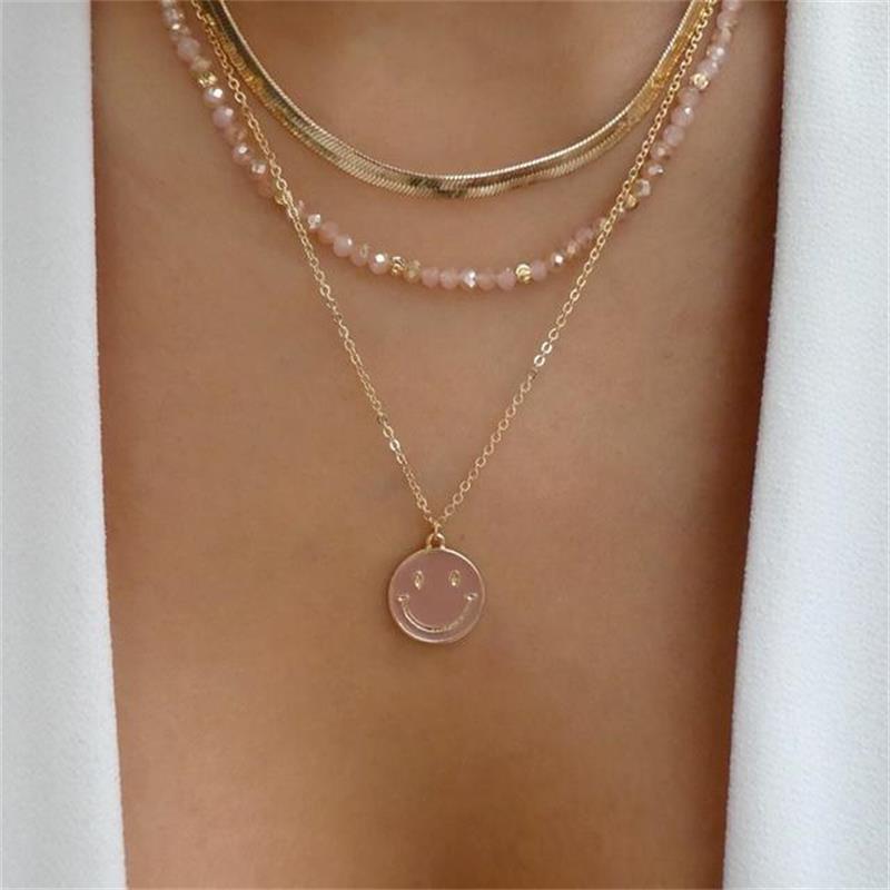 Summer New Smiley Face Copper Necklace 18K Color Preserving Jewelry Dripping Oil Smiling Face Clavic