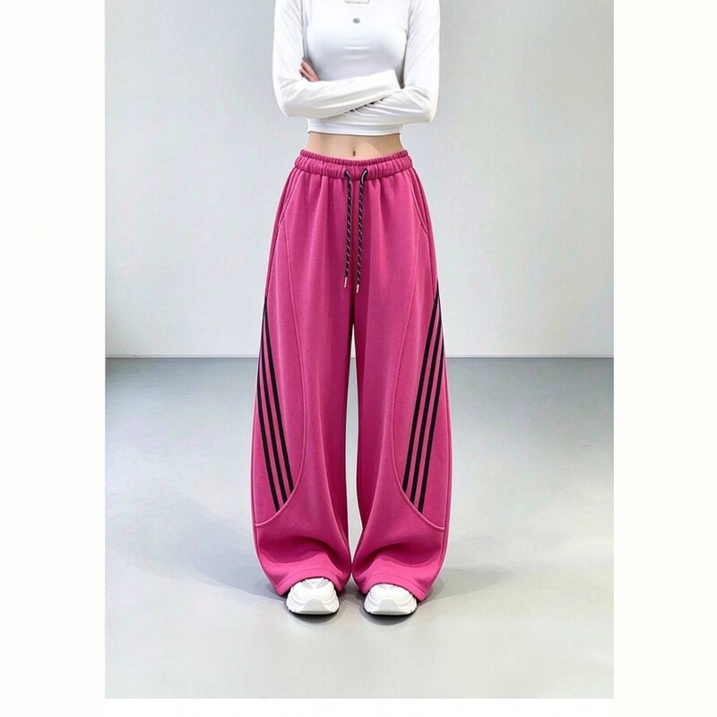 2026 Autumn Women's Sweatpants with Three-Stripe Splicing, Loose Fit, Draped Casual Pants for Women 2026 Autumn Women's Sweatpants with Three-Stripe Splicing, Loose Fit, Draped Casual Pants for Women