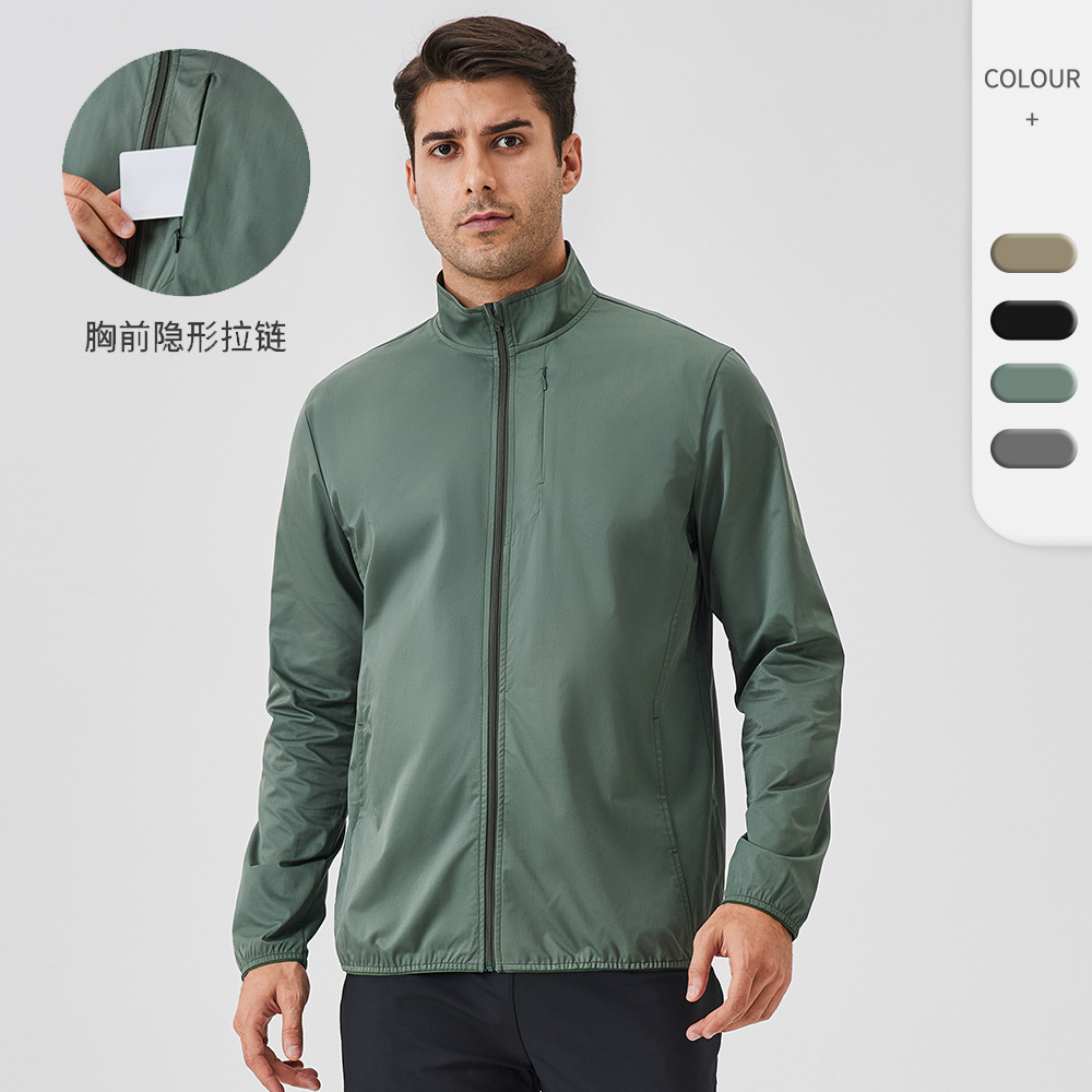 Men's Autumn and Winter Sports Jacket with Vertical Collar Zipper Jacket Outdoor Windproof Long Sleeve Cardigan Running Fitness Top 41611