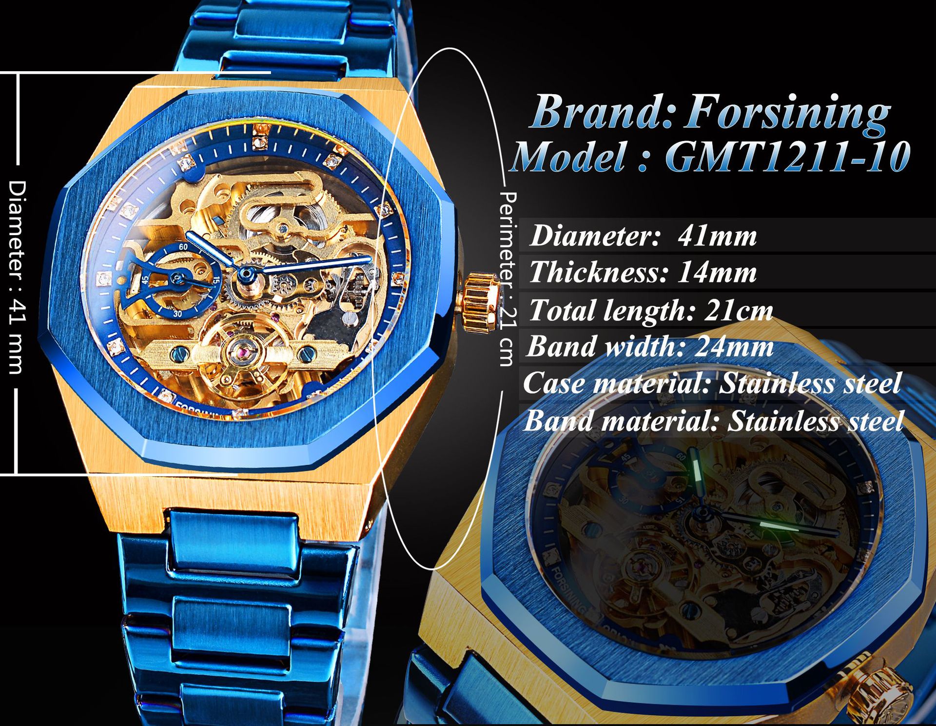 Men's Automatic Mechanical Watch With Blue Steel Strap Tourbillon_voghion.com