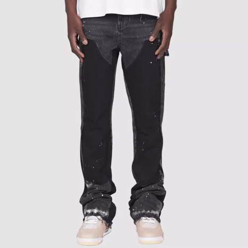 Men's Denim Work Pants: European & American-Style Instagram-Favorite Elasticated, Patchwork Denim Flared Layered Trousers