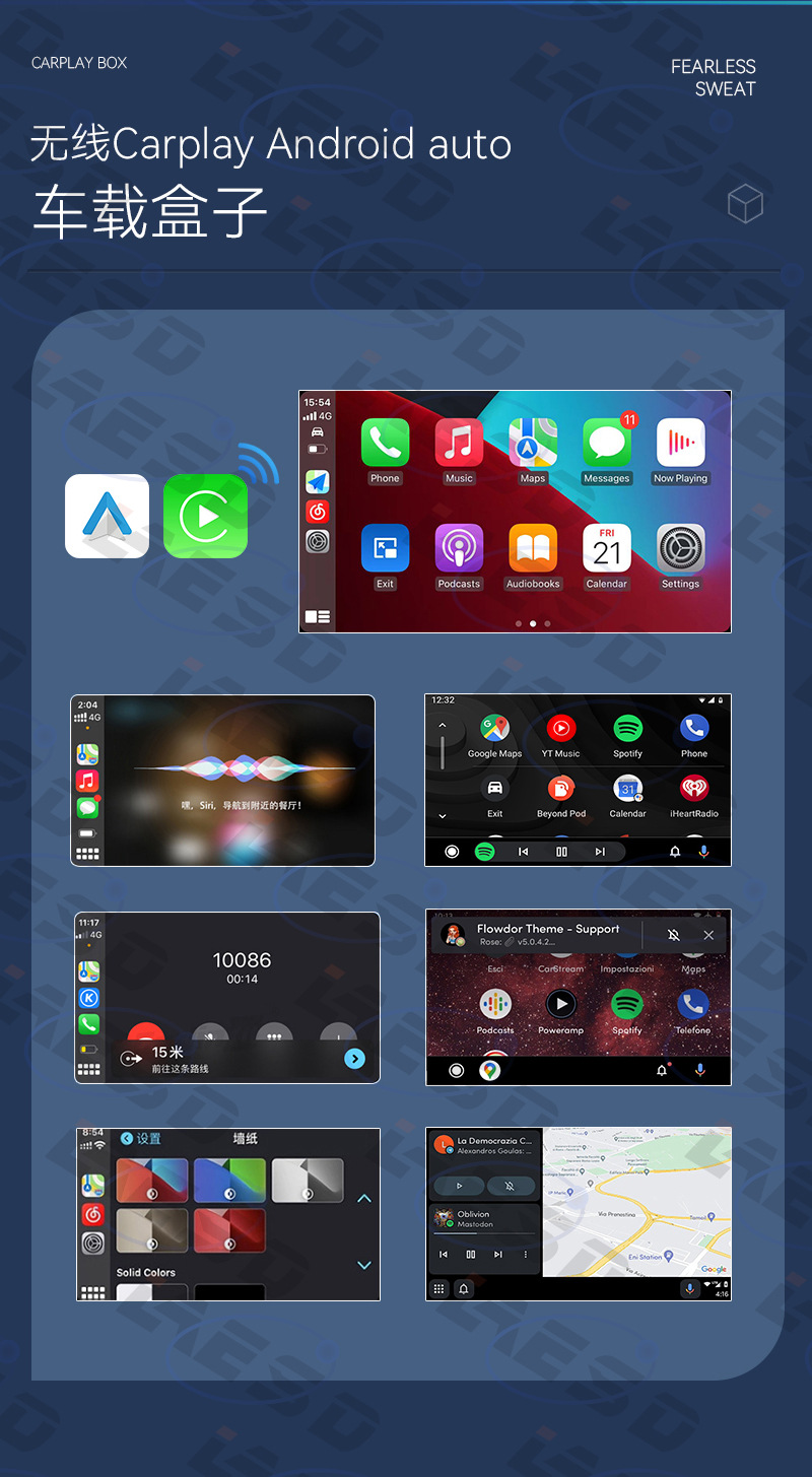 Cross-border wired to wireless carplay box Android Auto vehicle interconnection smart positioning carplay box