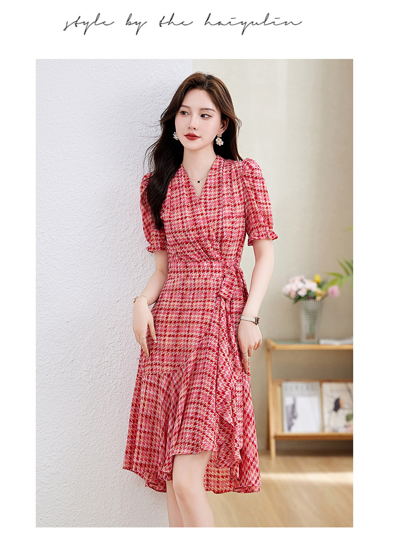 Váy maxi nữ cổ chữ V thắt eo họa tiết hoa nhí mùa hè — Màu xanh lá, Màu đỏ chi tiết 15