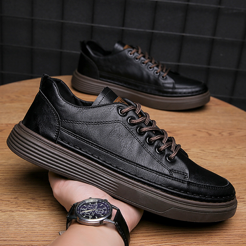 Men's Winter Warm Thick Sole Sneakers Casual Leather Lace-Up Comfort Shoes  Work