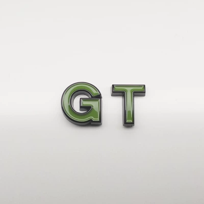 front emblem, no-disassembly coverage, blackened: Car logo - glossy-black-coating-gt-lettering-dynamic-green
