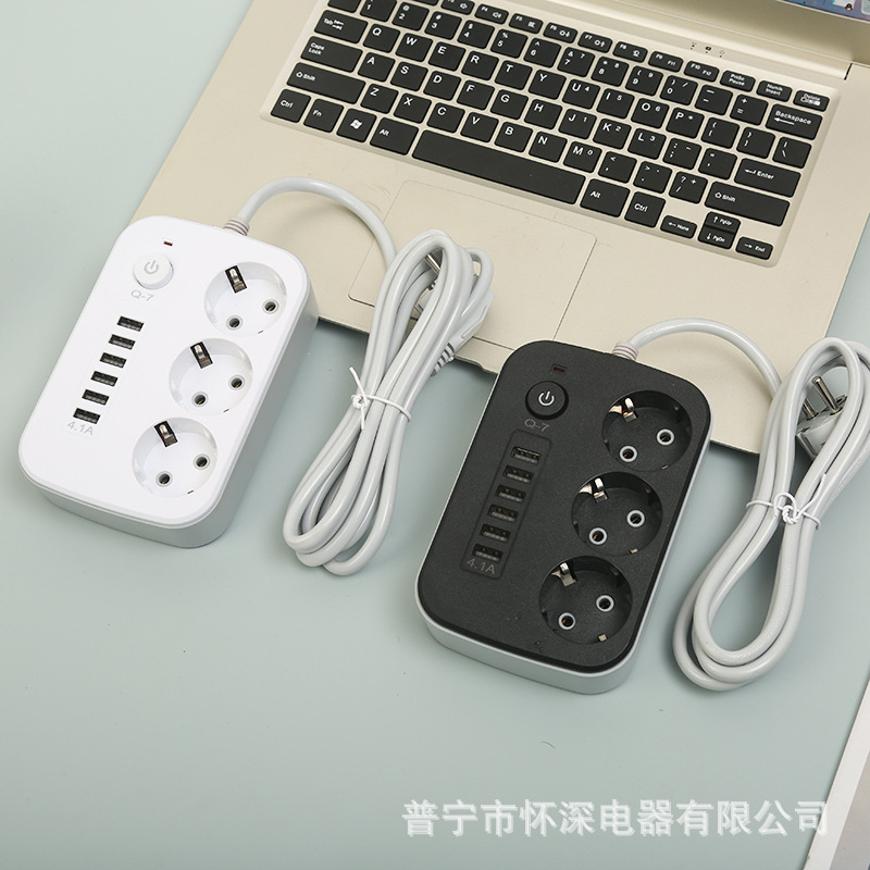 6USB快速充电中性彩盒包装欧式欧孔欧规俄罗斯乌克兰跨境电商款