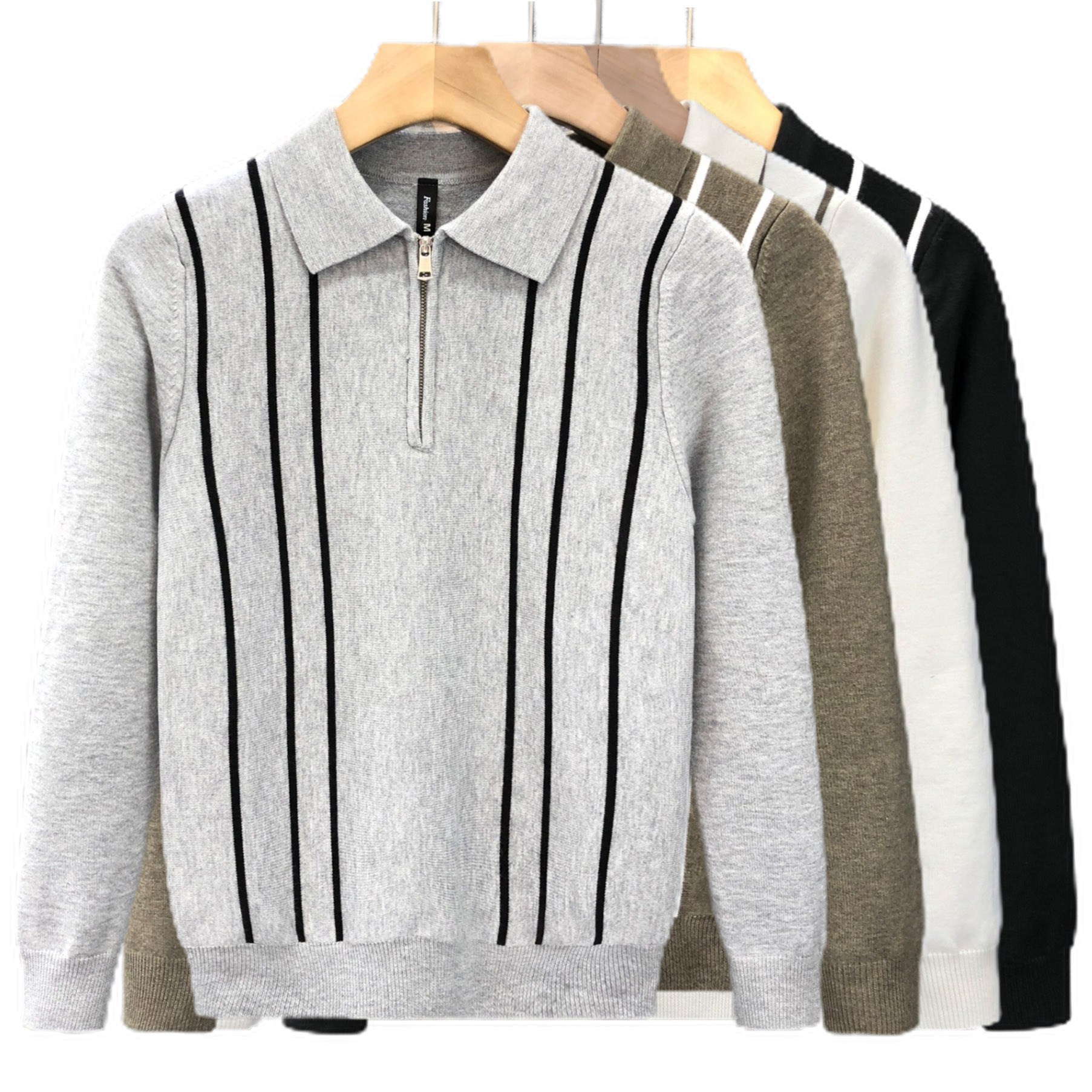 Explosiones transfronterizas de tamaño grande europeo polo camiseta de punto con solapa suéter hombre medio cremallera fábrica de negocios al por mayor