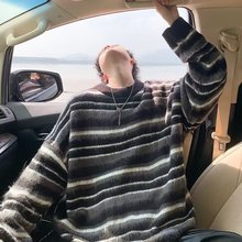 2025潮牌美式复古嘻哈hiphop条纹毛线衣男女休闲宽松慵懒毛衣冬季